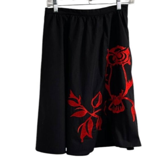 eShakti Women's Black Owl Embellished Poplin A-line Skirt SIZE-S/6 - Picture 5 of 10